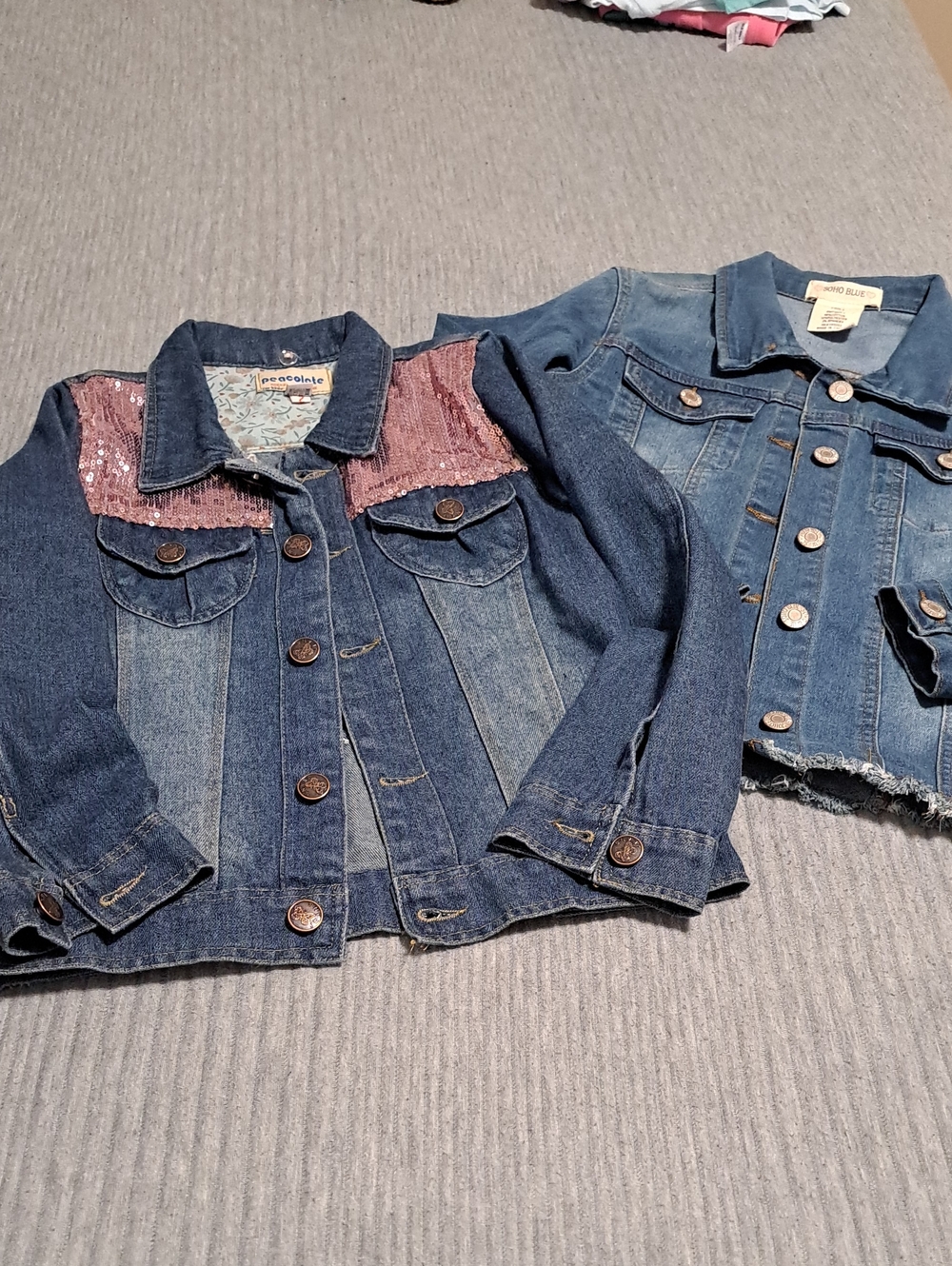 Denim Jacket with Pink Sequin Yoke Peacolate 16  & Soho Blue 14 Pair.